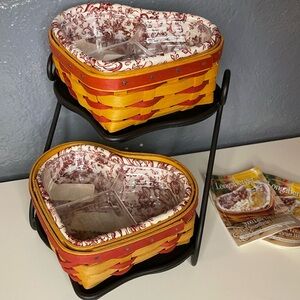 Longaberger Little Love Heart Sweetheart Basket & Wrought Iron Stand Rack Holder